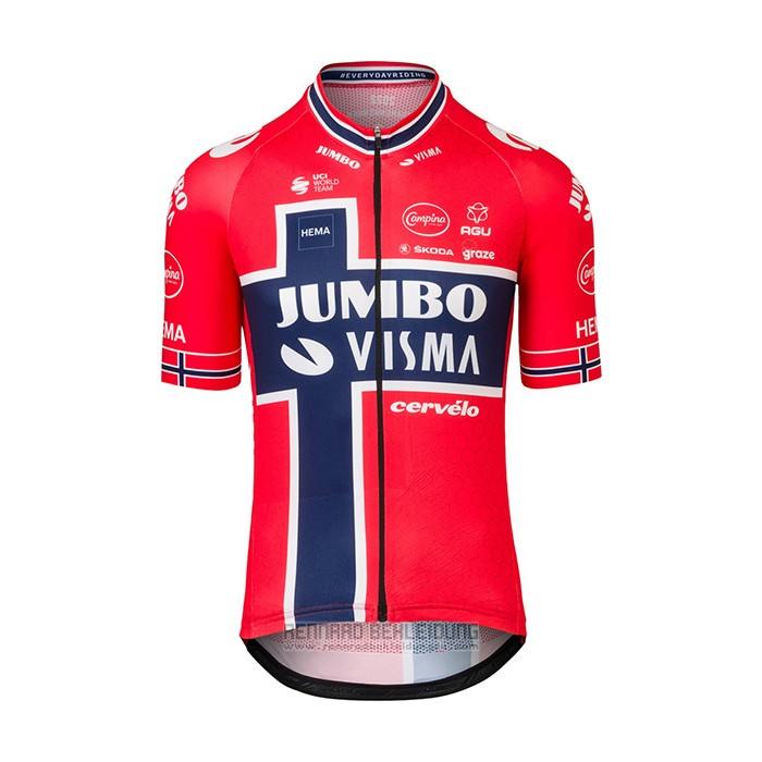 2022 Fahrradbekleidung Jumbo Visma Rot Blau Trikot Kurzarm und Tragerhose